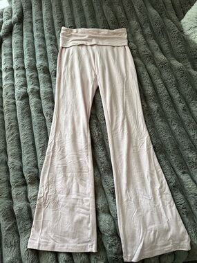 2 piece Light Pink Fold-Over Waist Flared Lounge Pants + matching long sleeve